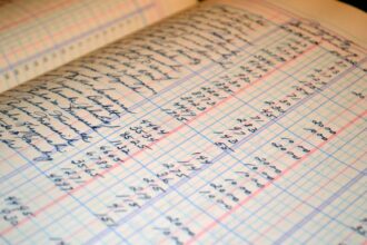 Bookkeeping for small business – handwritten ledger with financial records