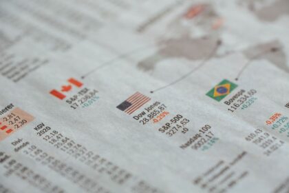 ETFs vs mutual funds – newspaper showing global financial market statistics
