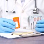HSA – hands holding a pill bottle and cash, showing medical expenses