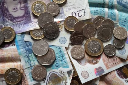 Stocks and shares ISA – british pound coins and banknotes
