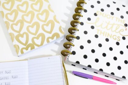 Zero-based budget – notebooks and pens laid out for monthly budget planning
